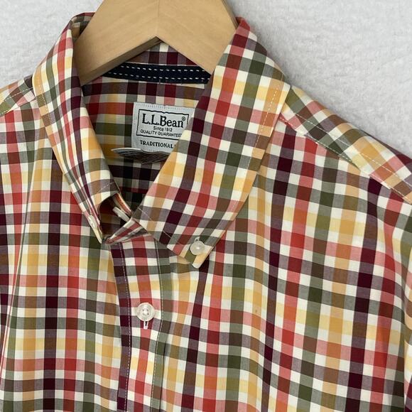 LL BEAN Shirt Mens S Wrinkle Free Ultrasoft Brushed Plaid Cotton Yellow - Picture 1 of 12